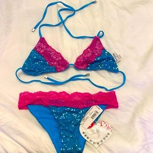 L Beach Bunny Viva Las Vegas swimsuit. Blue/pink. New with tags